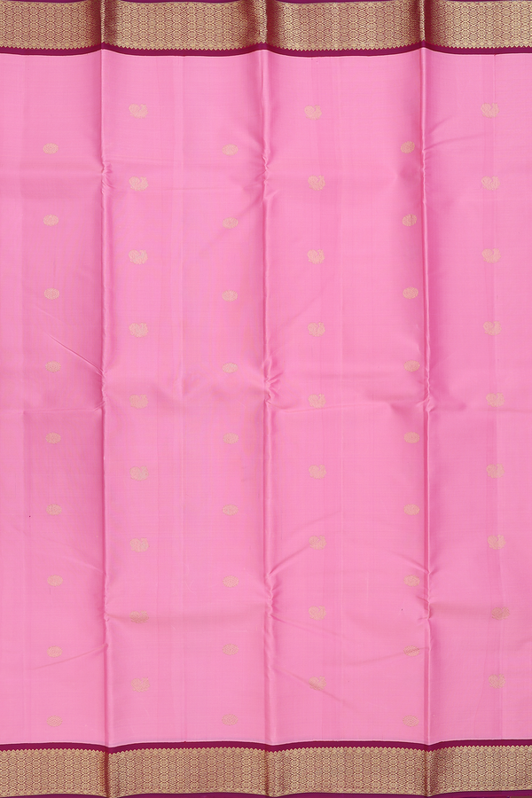 Kanchipuram Silk Saree In Pink With Peacock Buttas