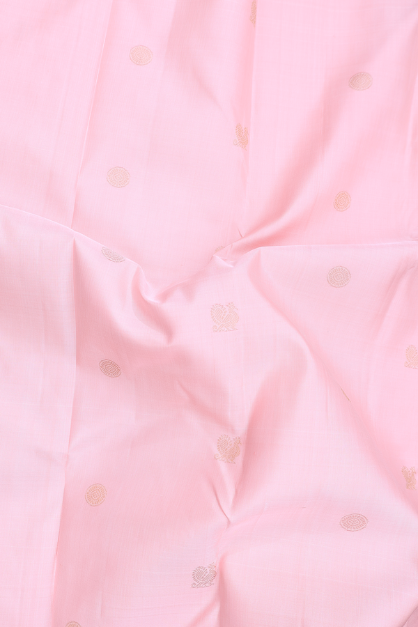Kanchipuram Silk Saree In Pink With Peacock Buttas