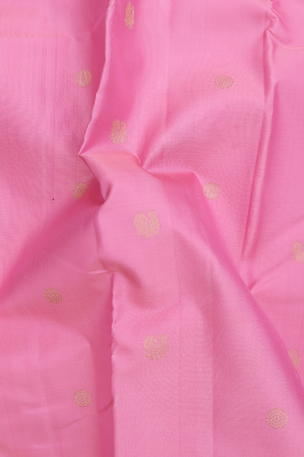 Kanchipuram Silk Saree In Pink With Peacock Buttas