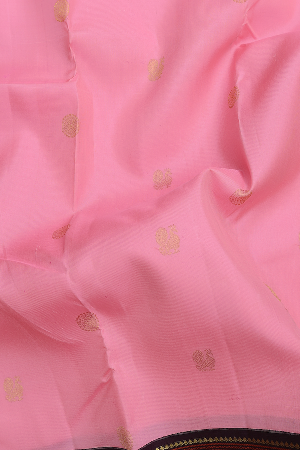 Kanchipuram Silk Saree In Pink With Peacock Buttas