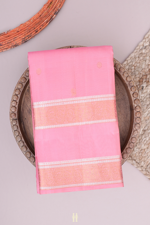 Kanchipuram Silk Saree In Pink With Peacock Buttis