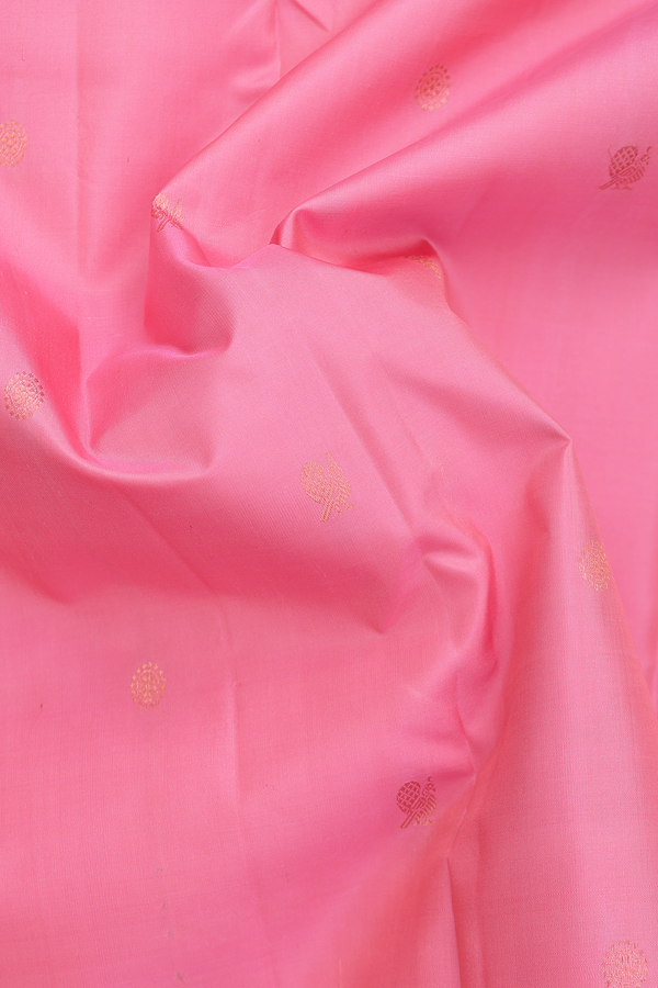 Kanchipuram Silk Saree In Pink With Peacock Buttis