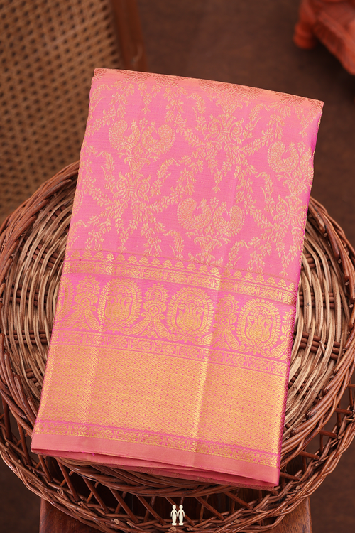 Kanchipuram Silk Saree In Pink With Peacock Design