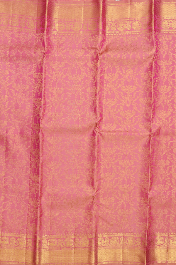 Kanchipuram Silk Saree In Pink With Peacock Design