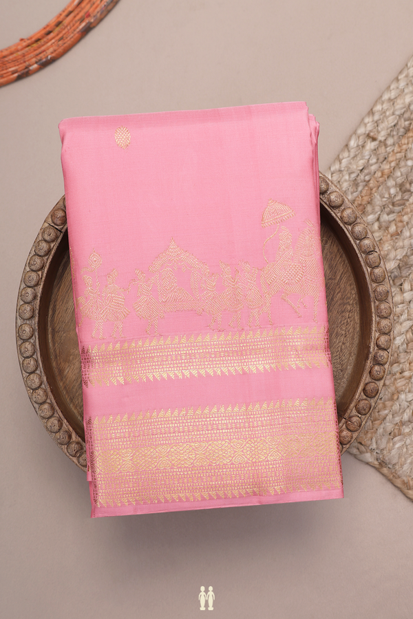 Kanchipuram Silk Saree In Pink With Peacock Floral Buttas