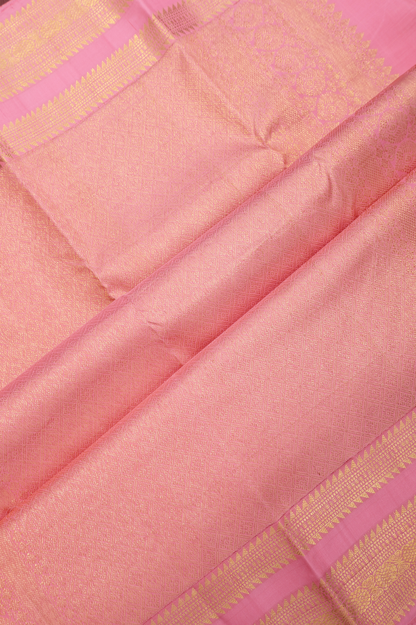 Kanchipuram Silk Saree In Pink With Peacock Floral Buttas