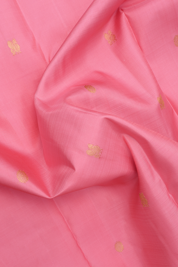 Kanchipuram Silk Saree In Pink With Peacock Floral Buttas