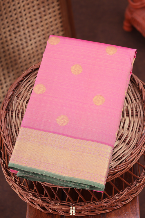 Kanchipuram Silk Saree In Pink With Polka Buttas