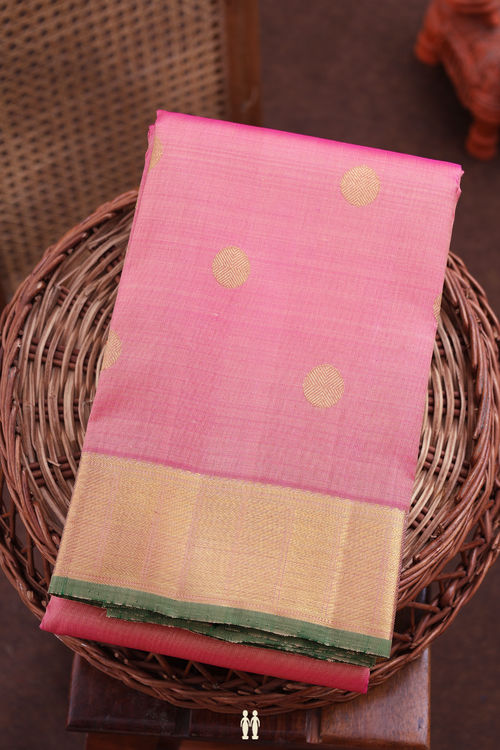Kanchipuram Silk Saree In Pink With Rudraksh Buttas