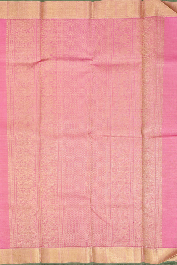 Kanchipuram Silk Saree In Pink With Rudraksh Buttas