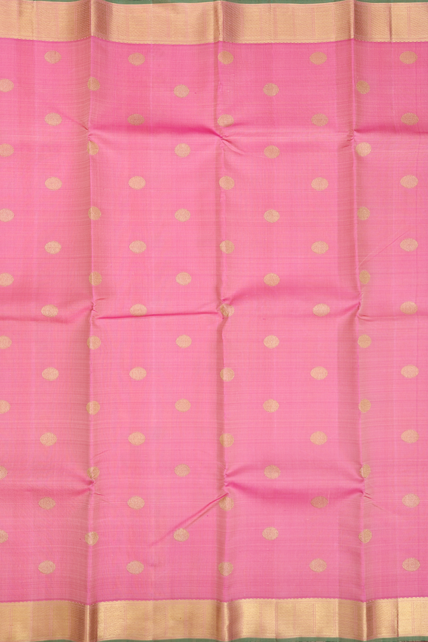 Kanchipuram Silk Saree In Pink With Rudraksh Buttas