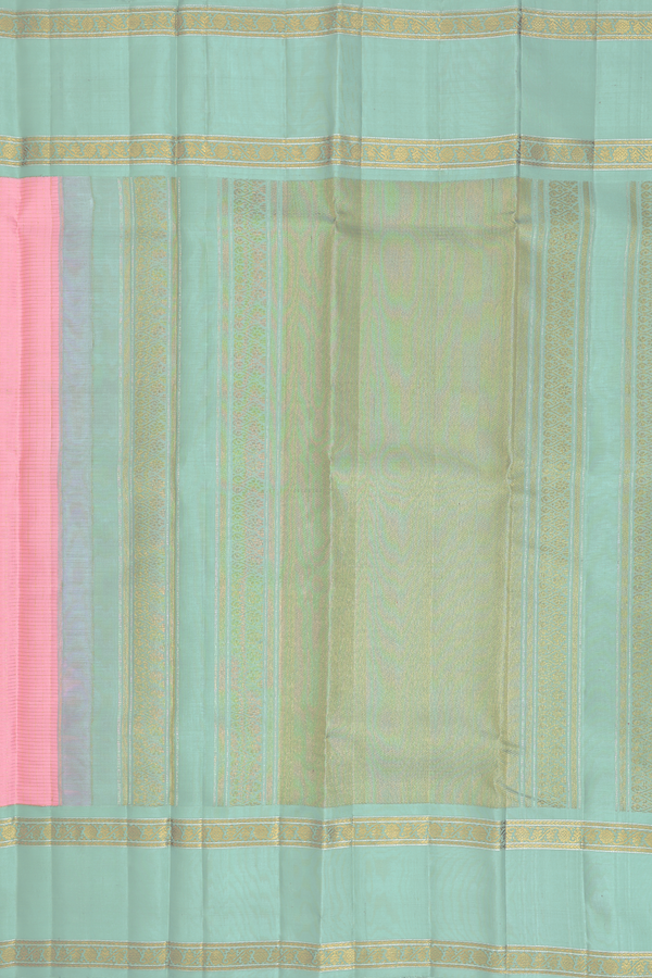 Kanchipuram Silk Saree In Pink With Stripes Along Buttas