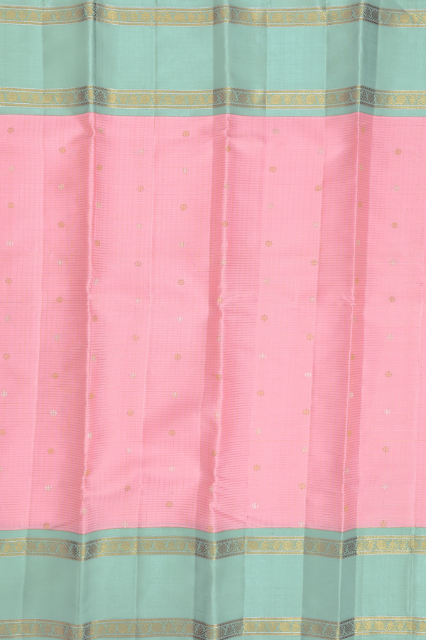 Kanchipuram Silk Saree In Pink With Stripes Along Buttas
