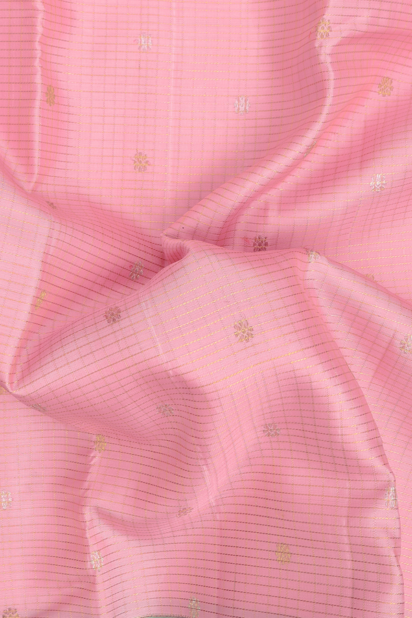 Kanchipuram Silk Saree In Pink With Stripes Along Buttas