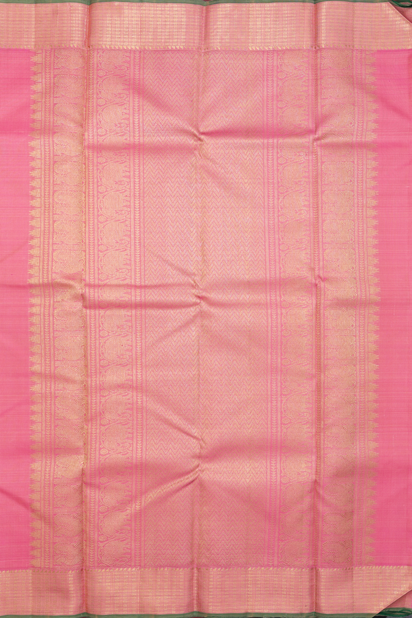 Kanchipuram Silk Saree In Pink With Stripes Design