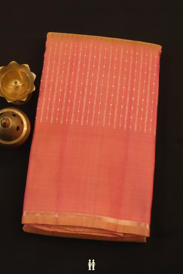 Kanchipuram Silk Saree In Pink With Stripes Design