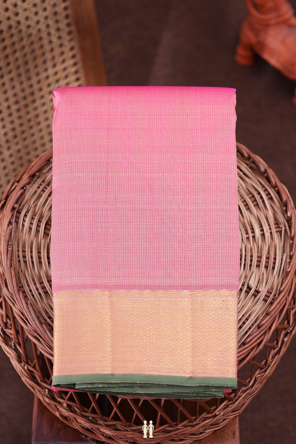 Kanchipuram Silk Saree In Pink With Stripes Design