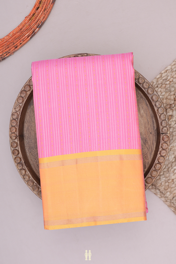Kanchipuram Silk Saree In Pink With Stripes Design