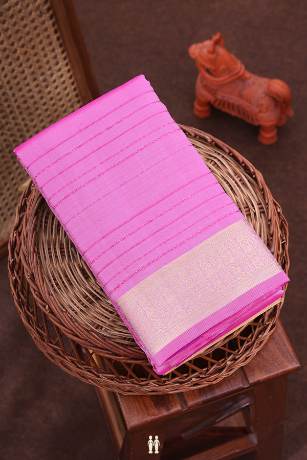 Kanchipuram Silk Saree In Pink With Stripes Design