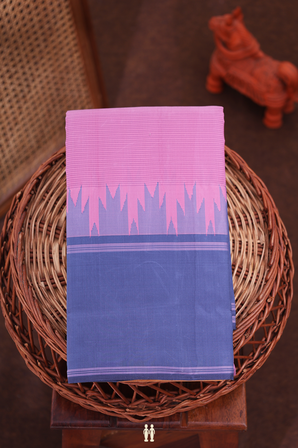 Kanchipuram Silk Saree In Pink With Stripes Design