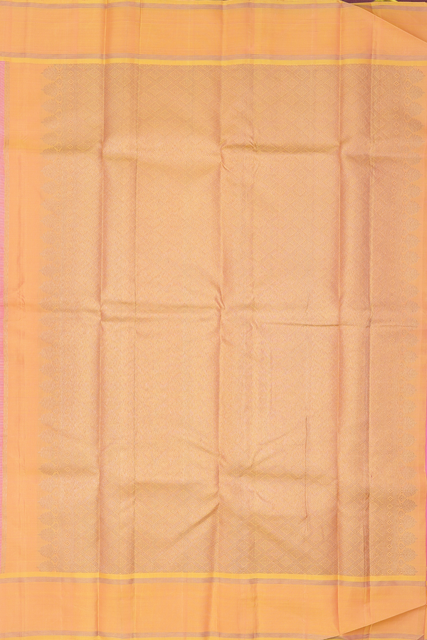 Kanchipuram Silk Saree In Pink With Stripes Design