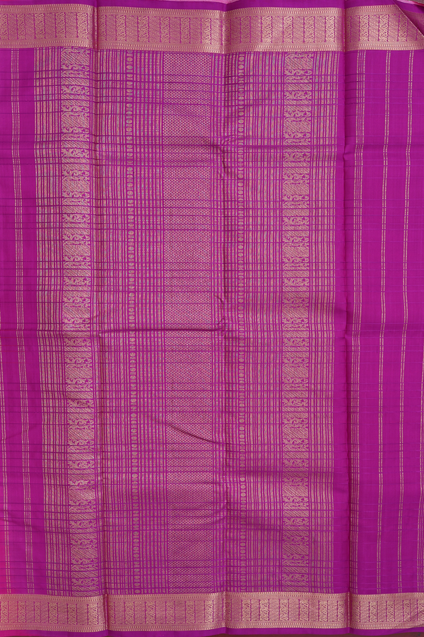 Kanchipuram Silk Saree In Pink With Stripes Design