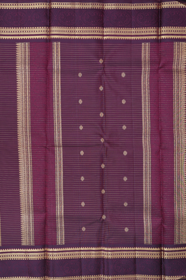 Kanchipuram Silk Saree In Pink With Stripes Design