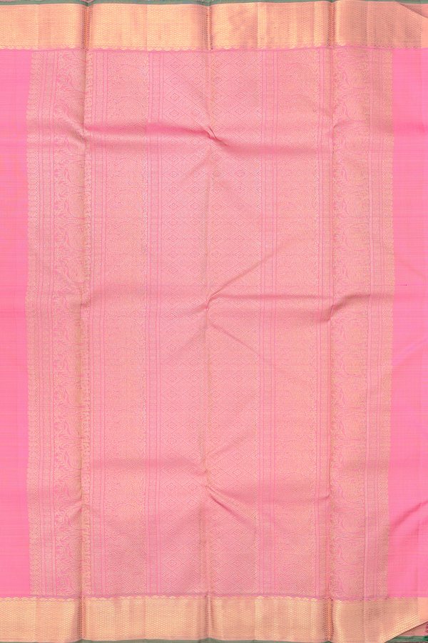 Kanchipuram Silk Saree In Pink With Stripes Design