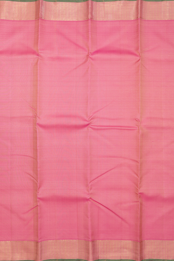 Kanchipuram Silk Saree In Pink With Stripes Design