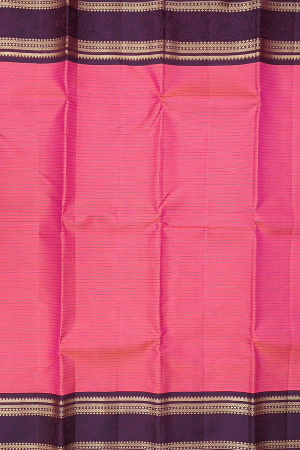 Kanchipuram Silk Saree In Pink With Stripes Design