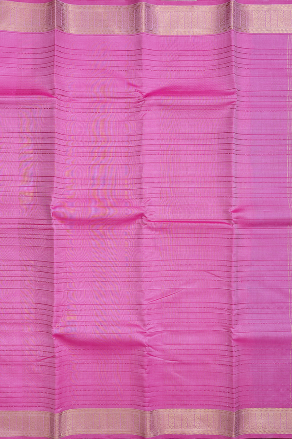 Kanchipuram Silk Saree In Pink With Stripes Design