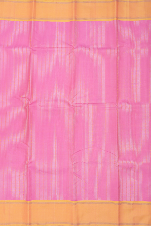 Kanchipuram Silk Saree In Pink With Stripes Design