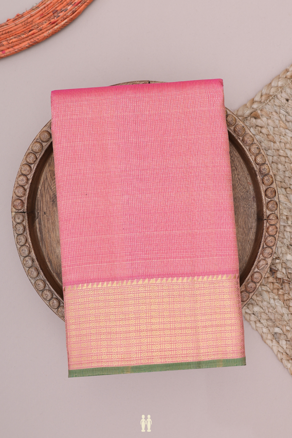 Kanchipuram Silk Saree In Pink With Stripes Design