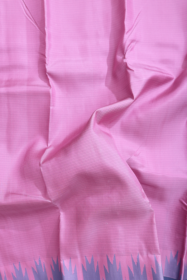Kanchipuram Silk Saree In Pink With Stripes Design