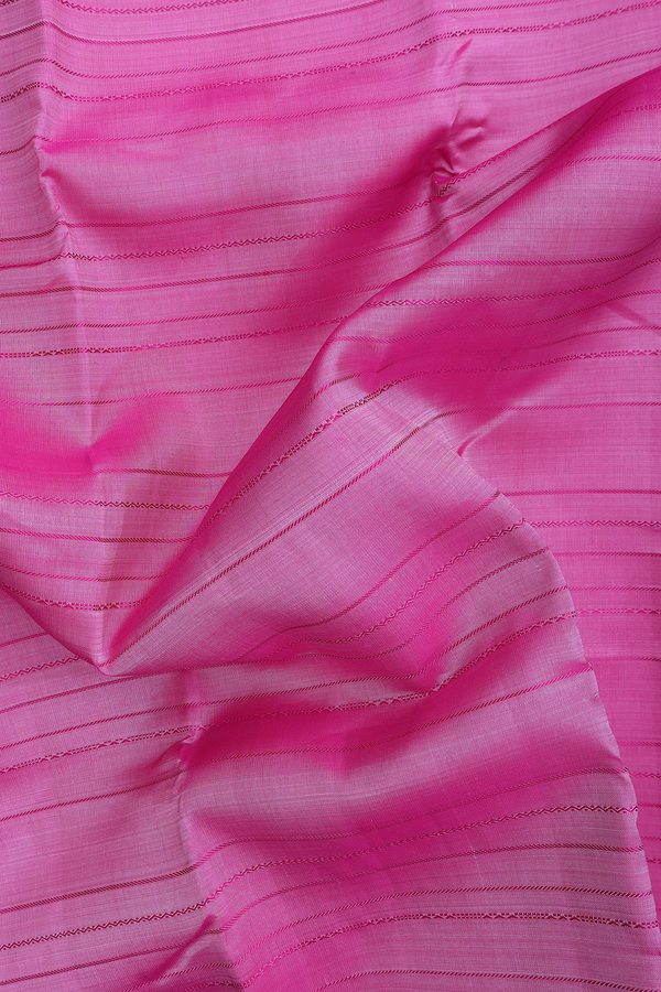 Kanchipuram Silk Saree In Pink With Stripes Design