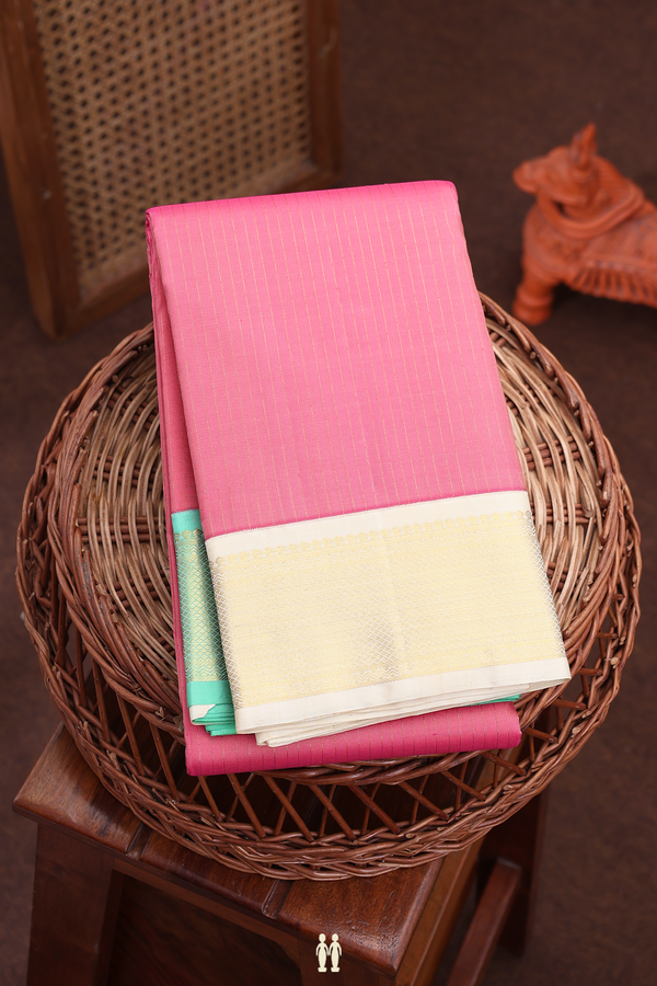 Kanchipuram Silk Saree In Pink With Stripes Design