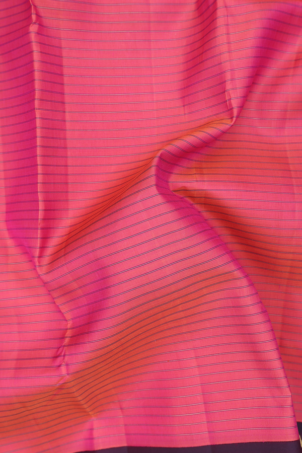 Kanchipuram Silk Saree In Pink With Stripes Design