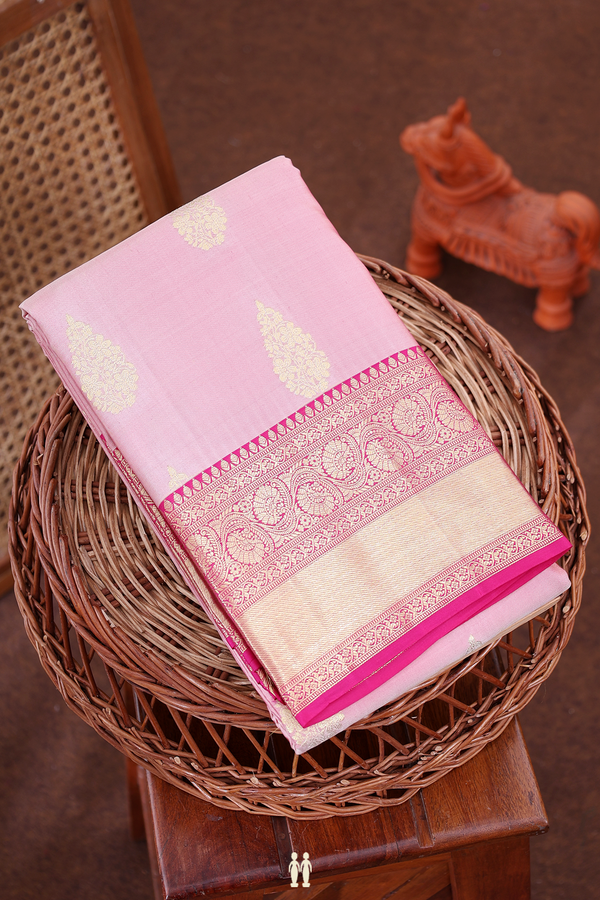 Kanchipuram Silk Saree In Pink With Zari Buttas