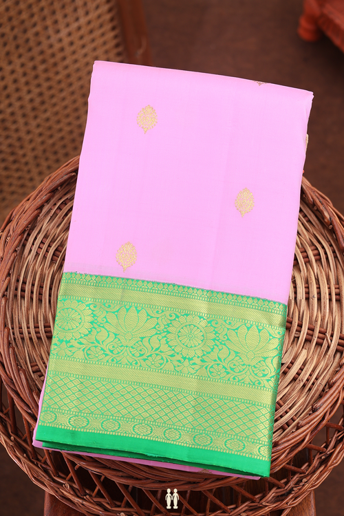 Kanchipuram Silk Saree In Pink With Zari Buttas