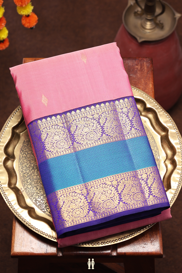 Kanchipuram Silk Saree In Orchid Pink With Zari Buttas