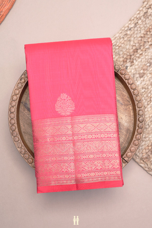 Kanchipuram Silk Saree In Pink With Zari Buttas