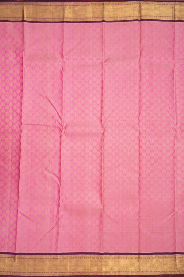 Kanchipuram Silk Saree In Pink With Zari Buttas