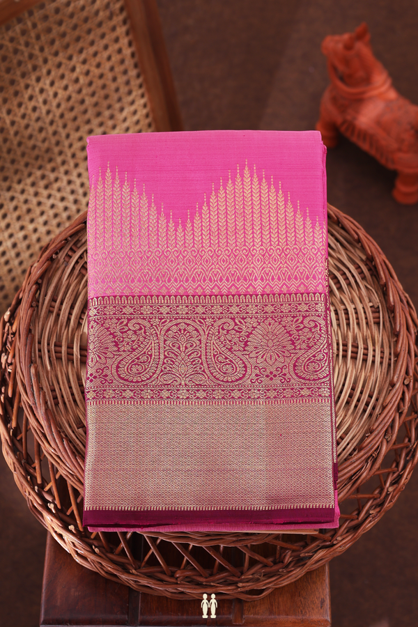 Kanchipuram Silk Saree In Pink With Zari Buttis