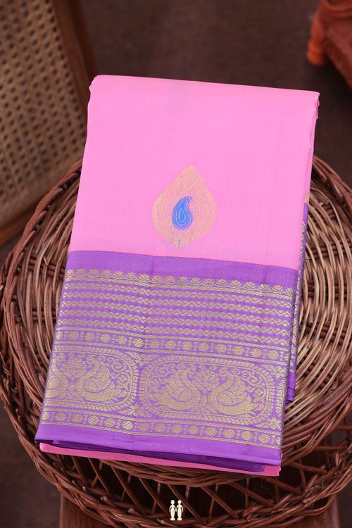 Kanchipuram Silk Saree In Pink With Zari Motifs