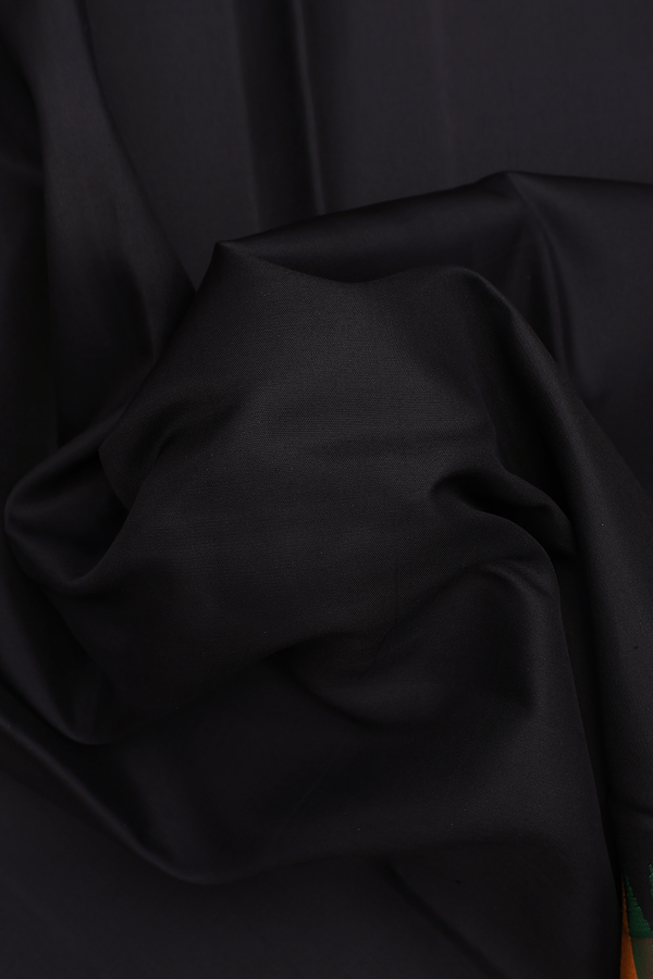 Kanchipuram Silk Saree In Plain Black With Checked Border