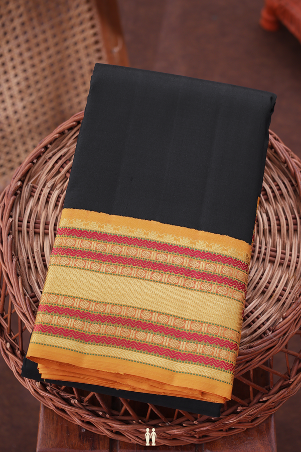 Kanchipuram Silk Saree In Plain Black With Korvai Border