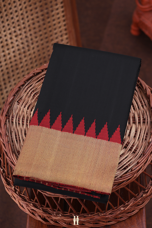 Kanchipuram Silk Saree In Plain Black With Temple Border