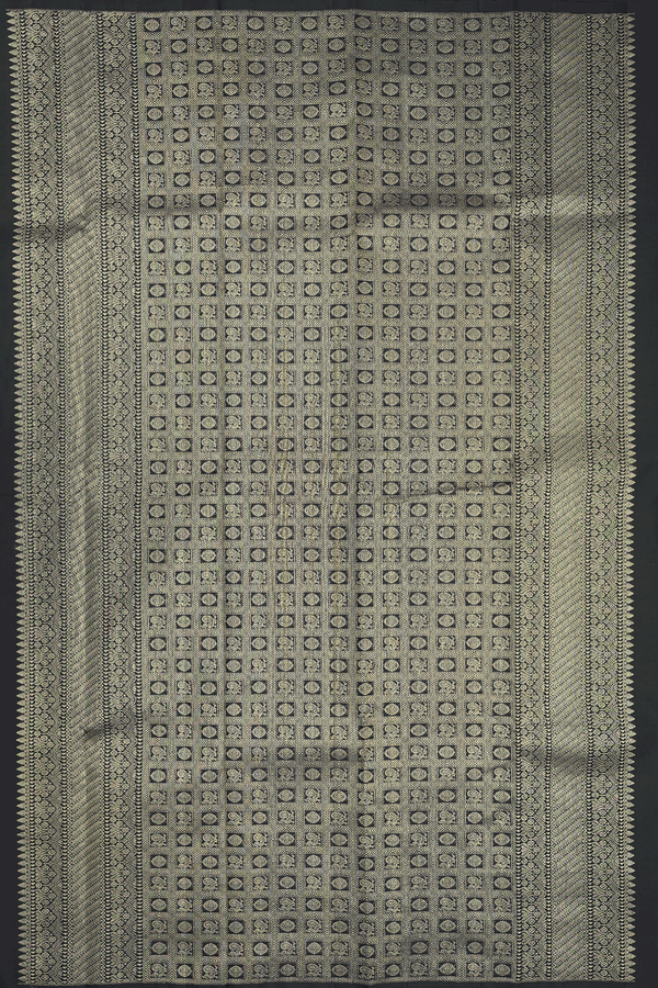Kanchipuram Silk Saree In Plain Black With Temple Border