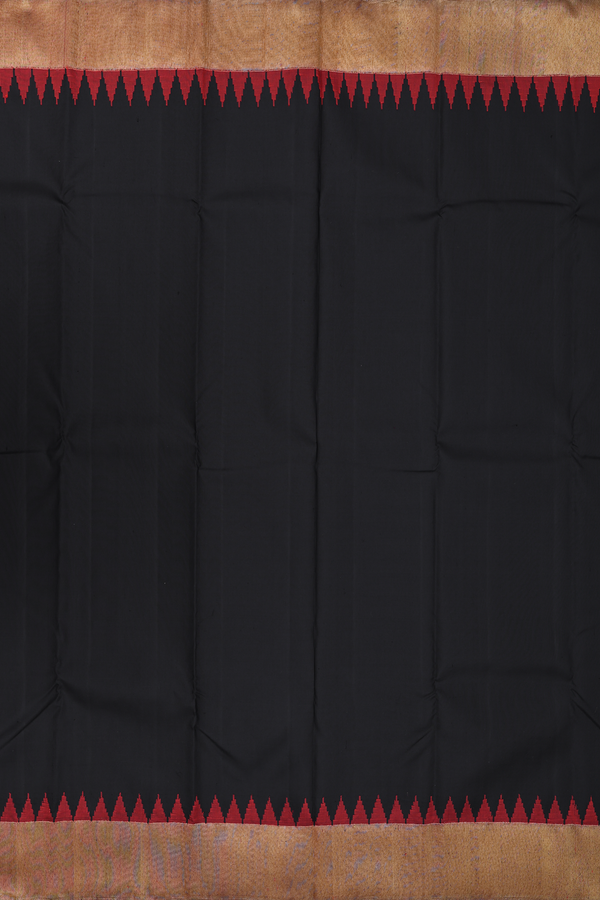 Kanchipuram Silk Saree In Plain Black With Temple Border