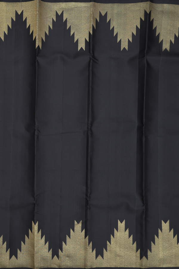 Kanchipuram Silk Saree In Plain Black With Temple Border